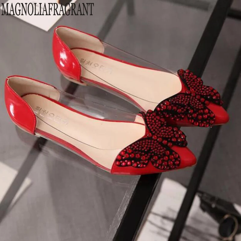 

shoes woman Summer Women Ballet Flats Shoes New Women Fashion Flat Sandals diamond pointed toe Transparentzapatos mujer c485