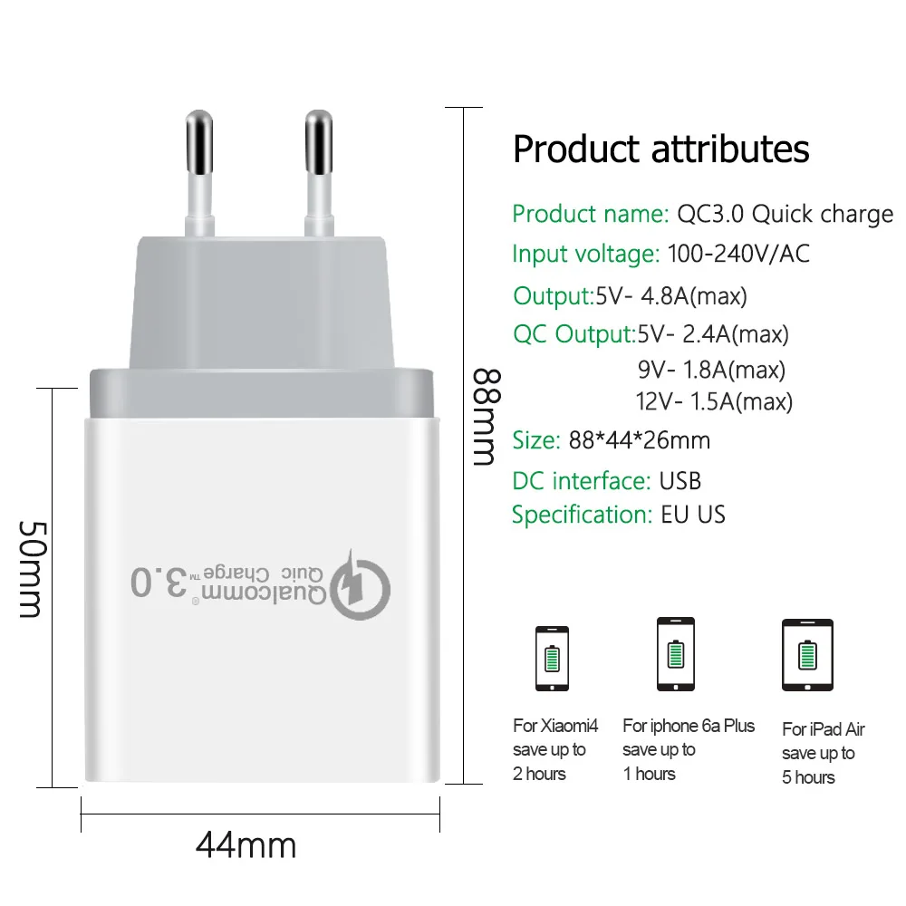 18 Вт USB зарядное устройство quick charge 3,0 для iPhone X 8 7 iPad быстрое настенное зарядное устройство для samsung A90 A80 A70 A50 S10 S9 Xiaomi Mi 9 8 huawei