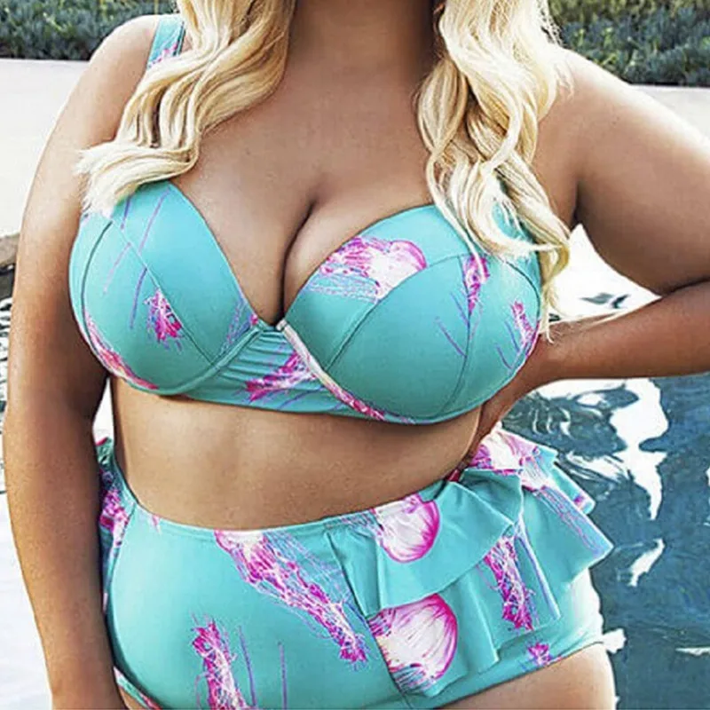 

Pluse Siz Sexy Bikinis Solid Push Up Bikini 2019 Hot Sale Padded Bra Straps High Waist Swimsuit Swimwear Women Print Biquini W3