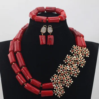 

Fashion Wine Red Coral Beads Jewelry sets Nigerian African Wedding Bridal/Women Beads Necklace Jewelry Set Free Shipping CJ801
