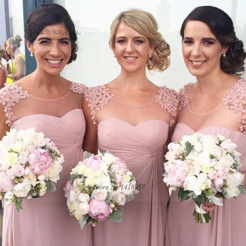 

Robe Demoiselle d'honneur Romantic Pink Bridesmaid Dresses Long Flowers Wedding Guest Dress for Wedding Party Gowns Pearls 2017
