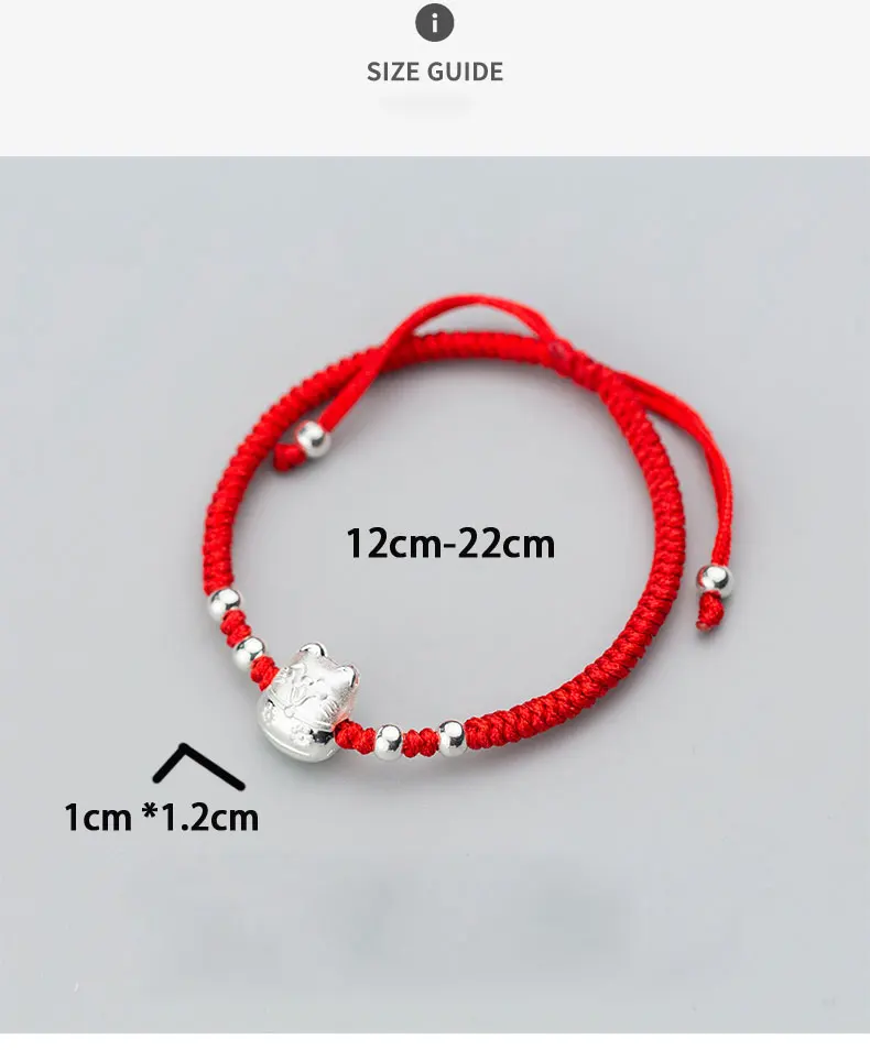 La MaxZa, 925 пробы, серебряный, модный, удача, удача, кот, очаровательный браслет, красная линия, веревочная нить, браслеты для женщин, регулируемые