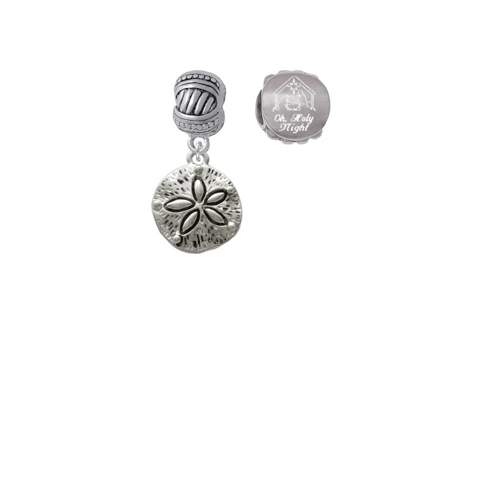 Silvertone Antiqued Sand Dollar Come Let us Adore Him Charm Beads (Set of 2)