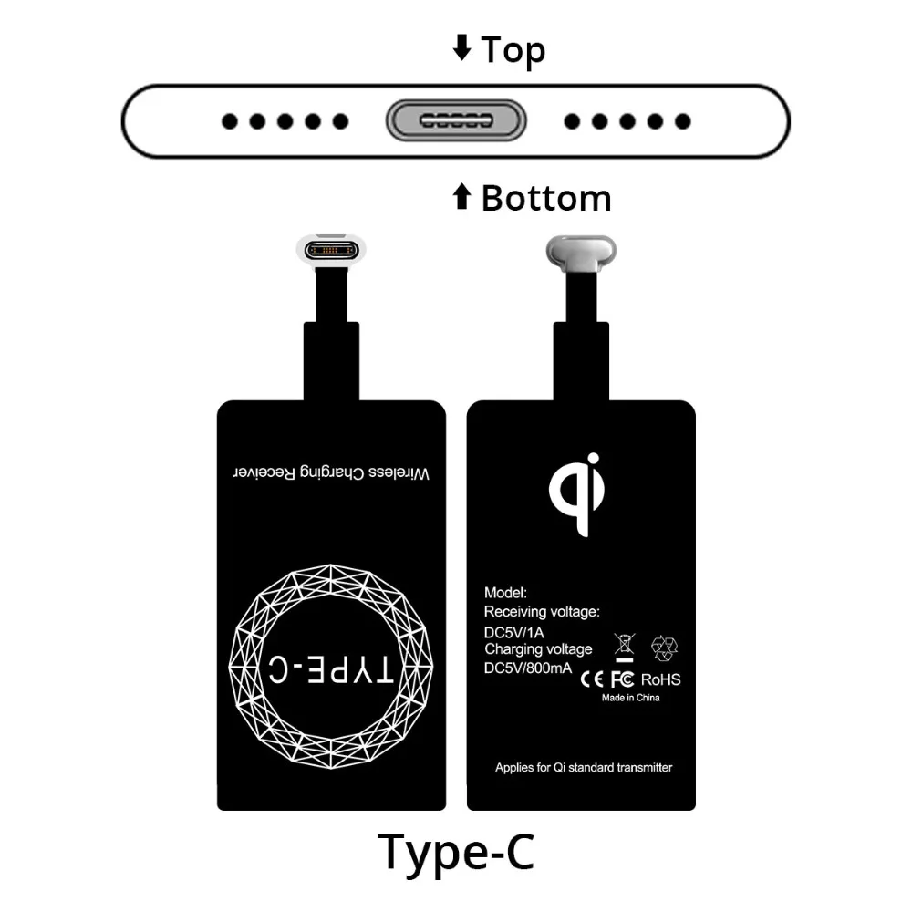 Micro usb type-c QI Беспроводное зарядное устройство приемник Универсальный беспроводной зарядный приемник для iPhone 5S 7 6 Plus Redmi Xiaomi huawei