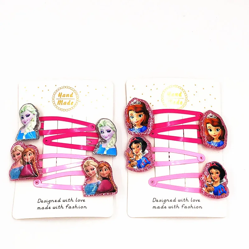 

4Pcs/lot Hair Clip Headwear Princess Cinderella Elsa Anna Sophia Cartoon Kids Hair accessories Barrettes Hairpins BB Girls gift