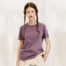 Модная летняя футболка для женщин письма вышивка футболка с вишней Топы Femme фиолетовый короткий рукав O средства ухода за кожей Шеи