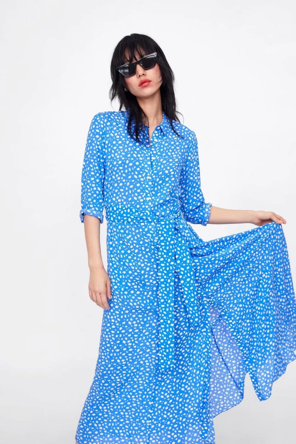 Summer Dress Women England Style Short Sleeve Print Sashes Blue Sexy Midi Drees Vestidos De Fiesta Party Dress DS42 (4)