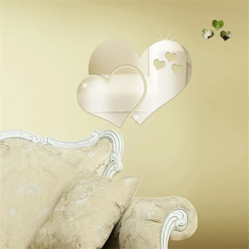 

3D mirror love shape sticker wall sticker removable room mirror sticker home decoration decal DIY decorative mural