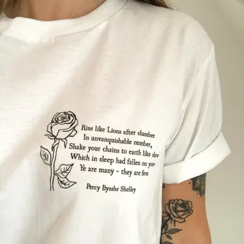 

Percy Shelley Letter Rose Print Female T Shirt Harajuku T-Shirt Women 2019 New Summer Short Sleeve Casual Clothing Punk Tee Tops