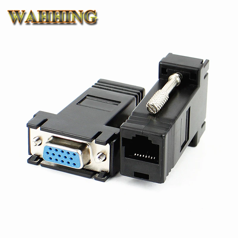 D sub Adaptador de Cable de red DB15 VGA RJ45, adaptador hembra VGA de 15 Pines, LAN CAT5 CAT 5e conector extensor Cable VGA, HY1034|adapter vga|vga cable extendervga