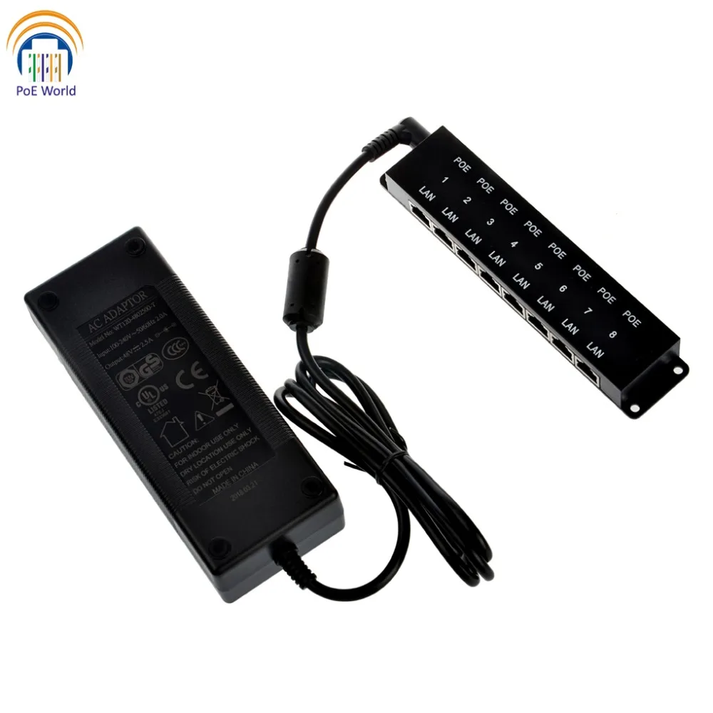 Passive PoE injector with 48V60W power Adapter 8 port 100M Power Over