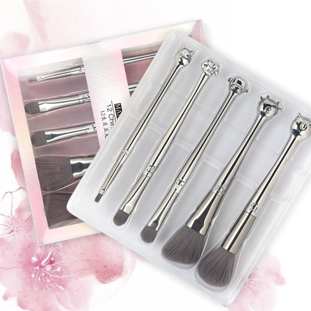 

5Pcs Pro pincel Foundation Makeup Brushes Set Eyeshadow Lip Blush Cosmetic Beauty Tool Chinese Zodiac Kit Hot For girls gift