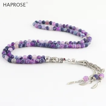 

100% Natural agate weathering purple bracelets Prayer Islamic Muslim tasbih Allah Rosary purple agate necklace 99 beads 6-10mm