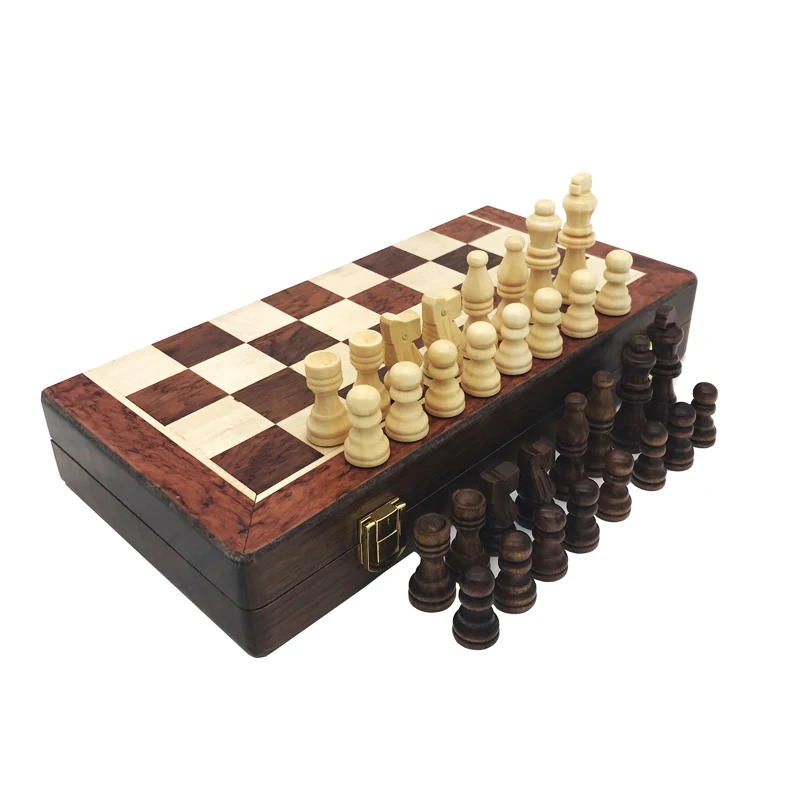 High Quality Portable Folding Wooden Chess Set Handwork Solid Wood Pieces Interesting Backgammon Children Gift Crafts Board Game