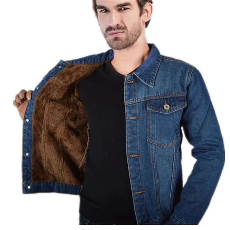 

Winter Jacket Men 2018 Men's Jeans Jacket Vintage slim Coats Fur Lined Denim Jacket Male Plus Velvet Thicken