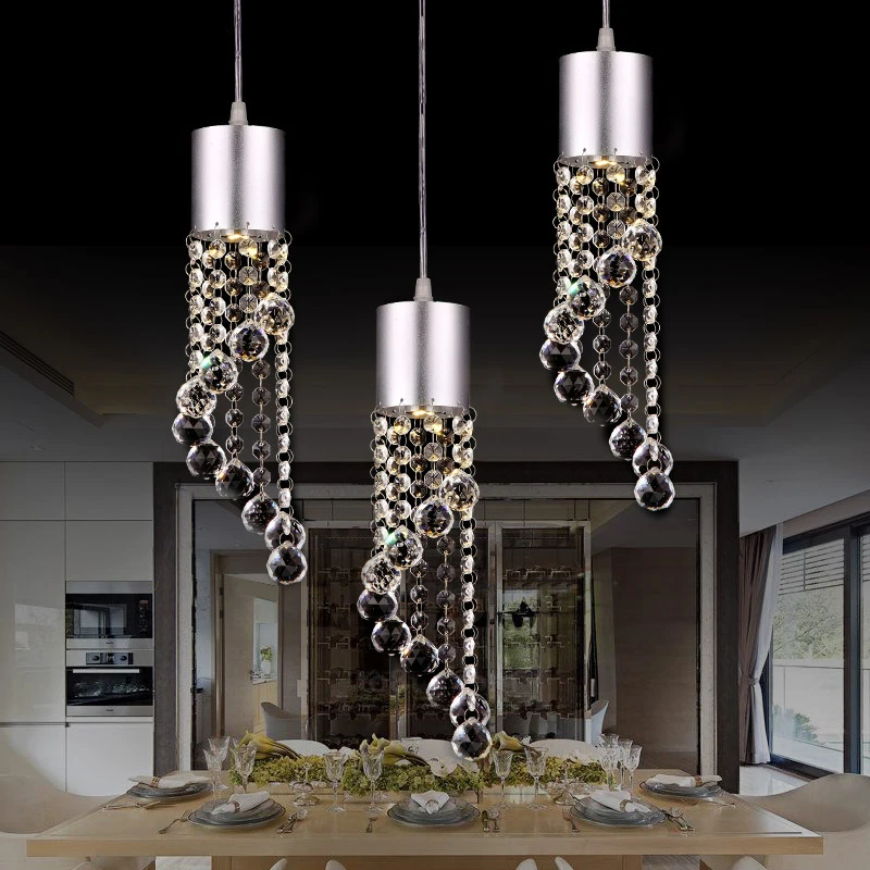 LED Crystal  restaurant lamp bar dining room lampshade creative personality three single head simple modern Pendant Lights