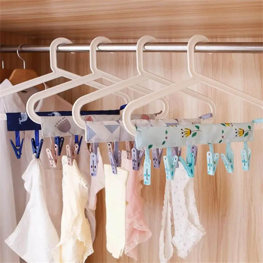 

Save Space Travel Portable Folding Cloth Hanger,Bathroom Drying Racks Hanger for Towel,Socks,Underwear,Bras with 6 Clothespin