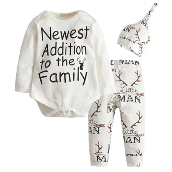 

3PCS Newborn Baby Boy Infant Clothes Set Deer Long Sleeve Cotton Romper Tops Pants Hat Toddler Baby Boys Clothing Set Outfits
