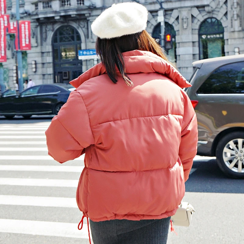 Корейский стиль 2019 зимняя куртка женская стоячий воротник однотонная черная белая женская пуховая Куртка Свободная негабаритная женская