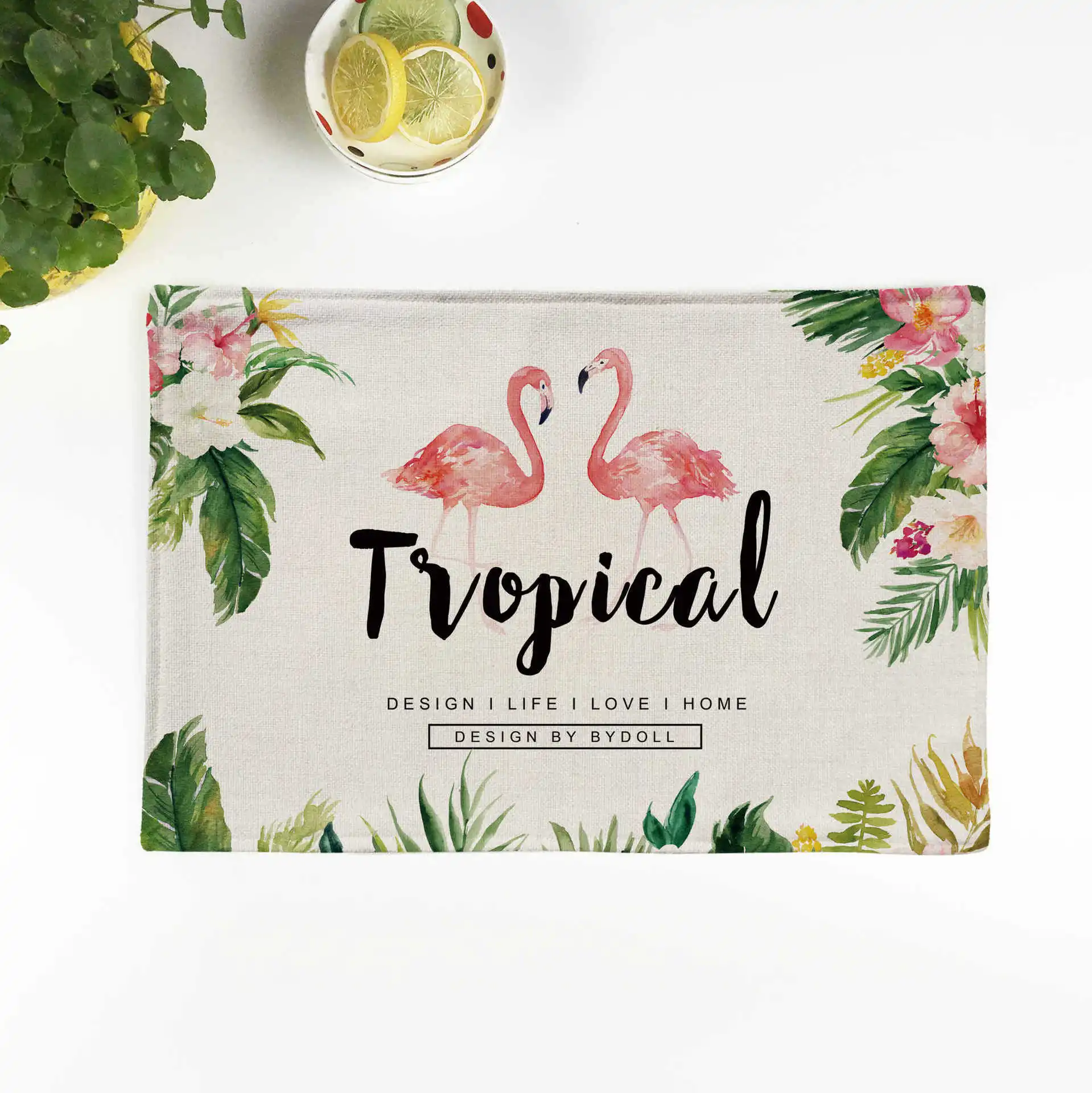 Zeegle Kitchen Table Mats Cotton Linen Table Napkin Kitchen Decorative Placemats Flamingo Pattern Bowl Tea Mat Kitchenware Pads