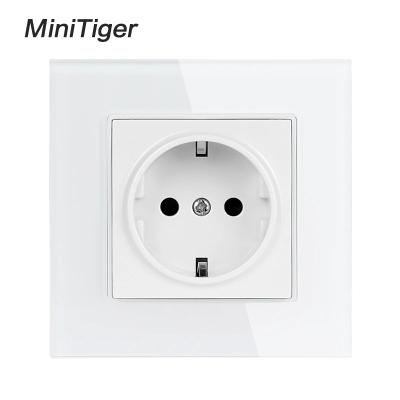 White Minitiger кристалл стеклянная панель настенная розетка с заземлением 16А стандарт ЕС электрическая розетка Черный Белый Золотой Серый цветной - Тип: White