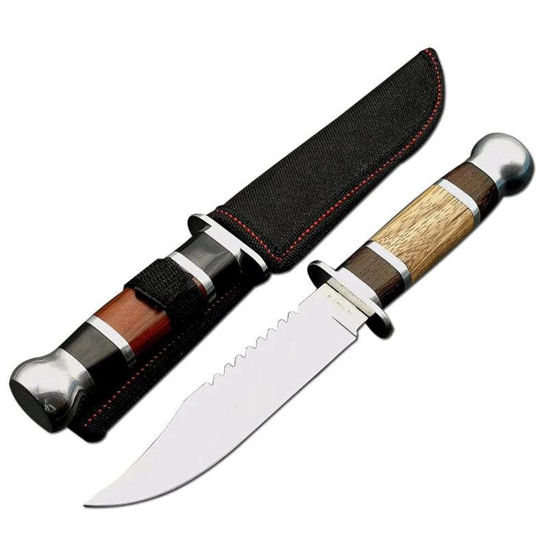 

ToughKeng Serrated Sharp Tactical Hunting Fixed Blade Knife Spliced Wooden Handle Military Survival Knives New