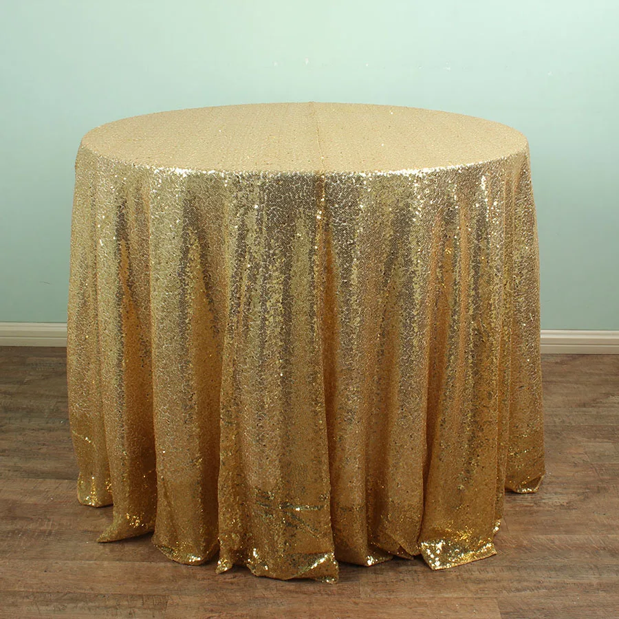 96'' Round Sparkly Gold Sequin TableCloths Christmas Birthday Wedding