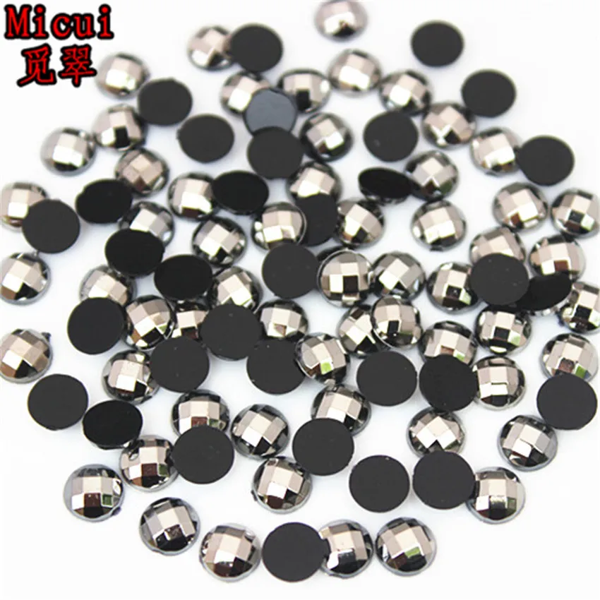 Micui 6/8mm Crystal AB Round Acrylic Nail Rhinestones Flatback Glue On Non Hotfix Stones Appliques For Craft DIY Nail Art MC341