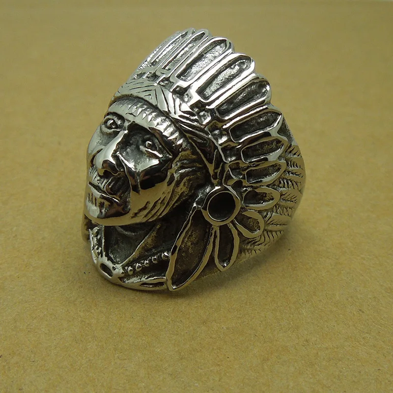 Fashion Vintage Punk Rock Titanium Stainless Steel Ring Indian Chiefs Pattern Self-defense Finger 7-12 For Men | Украшения и