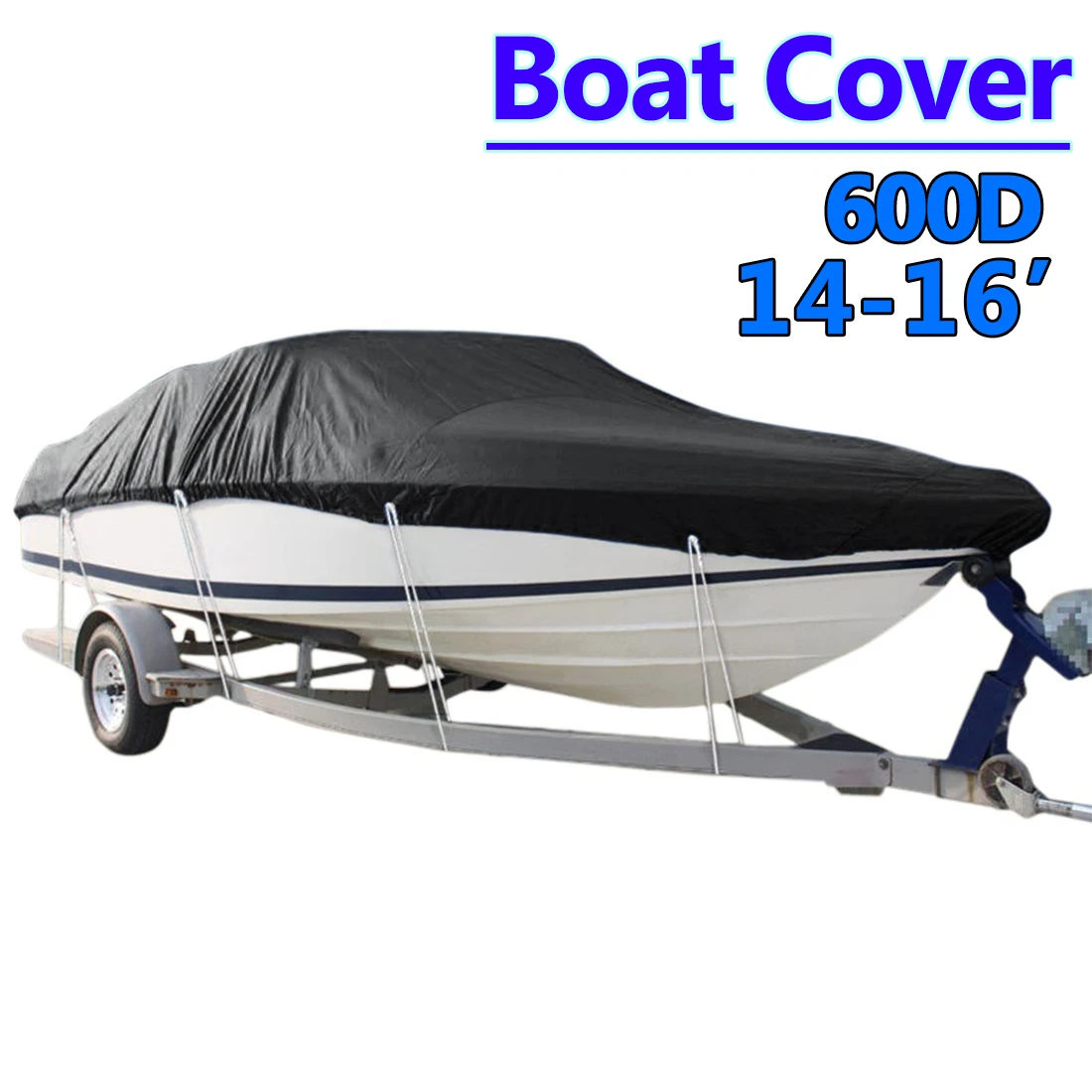 

Heavy 14-16ft 600D Beam 90inch Trailerable Marine Grade Boat Cover Outdoor Yacht Boat Suit Waterproof UV Protected Black
