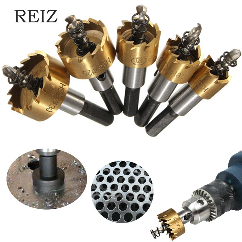 

REIZ 5Pcs HSS Drill Bit Metal Wood Drilling Hole Cut Tool Hole Saw Set Stainless Steel Metal Alloy Power Tool Accessories