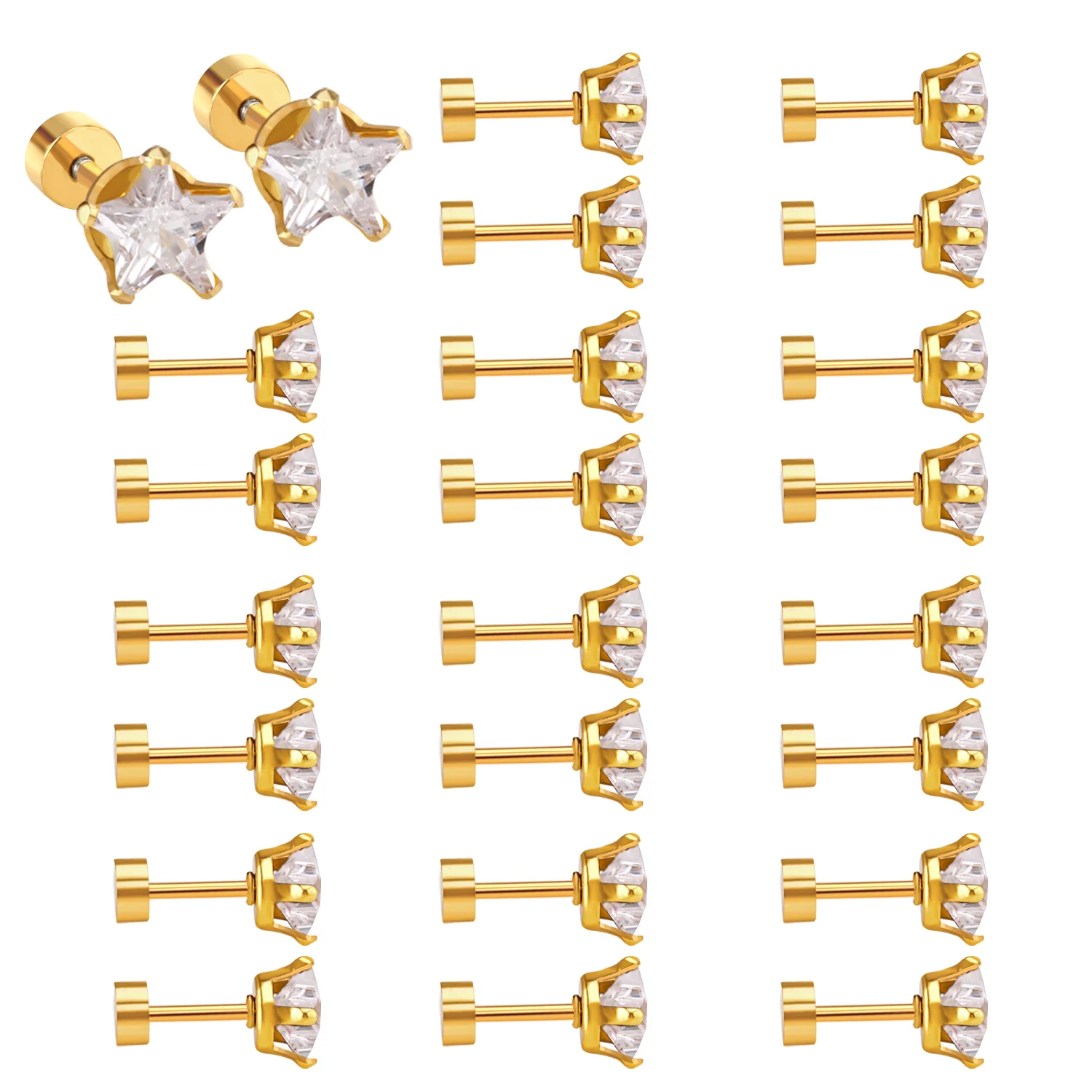 

LUXUKISSKIDS Stainless Steel Gold Color Earrings Simple Style Star Cubic Zircon Crystal Stud Earrings Jewelry