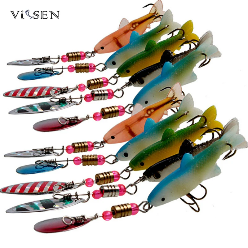 

Vissen Fishing Lure Spoon Spinner Bait Belly Open Fish Silicone Soft Lures Spinnerbait 24 Pieces double hook
