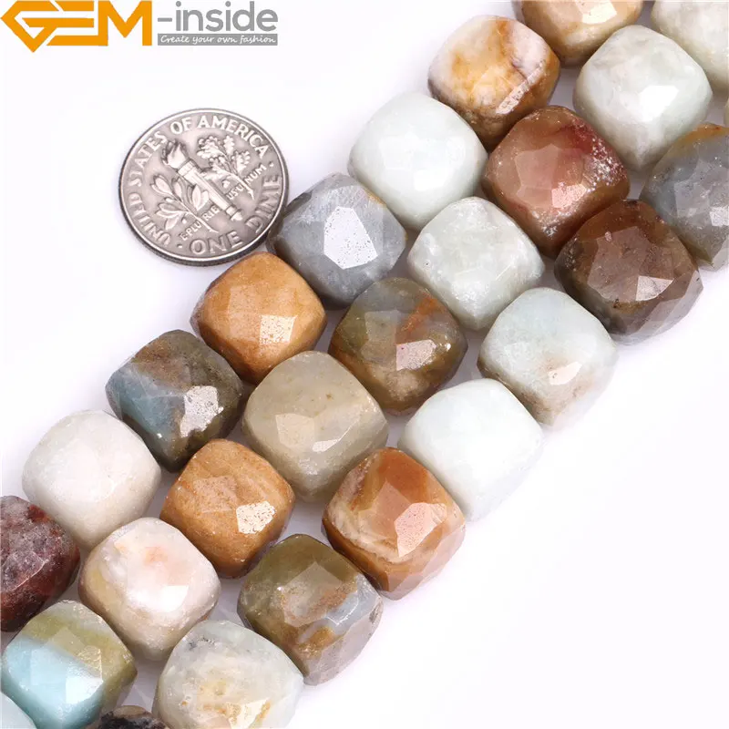 

12mm Mix Color Faceted Cube Natural Amazonite Stone Beads Loose Beads For Jewelry Making Strand 15" Wholesale