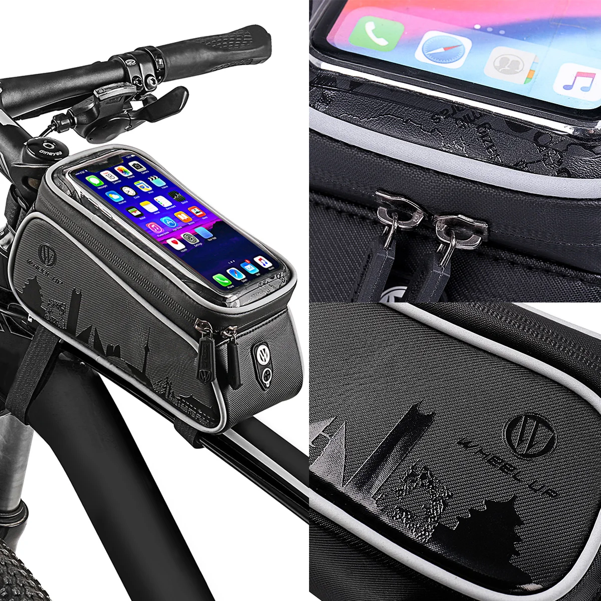 Waterproof MTB Cycling Frame Front Bag Bicycle Phone Holder Storage Bags Double Zip Bicycle Frame Bag