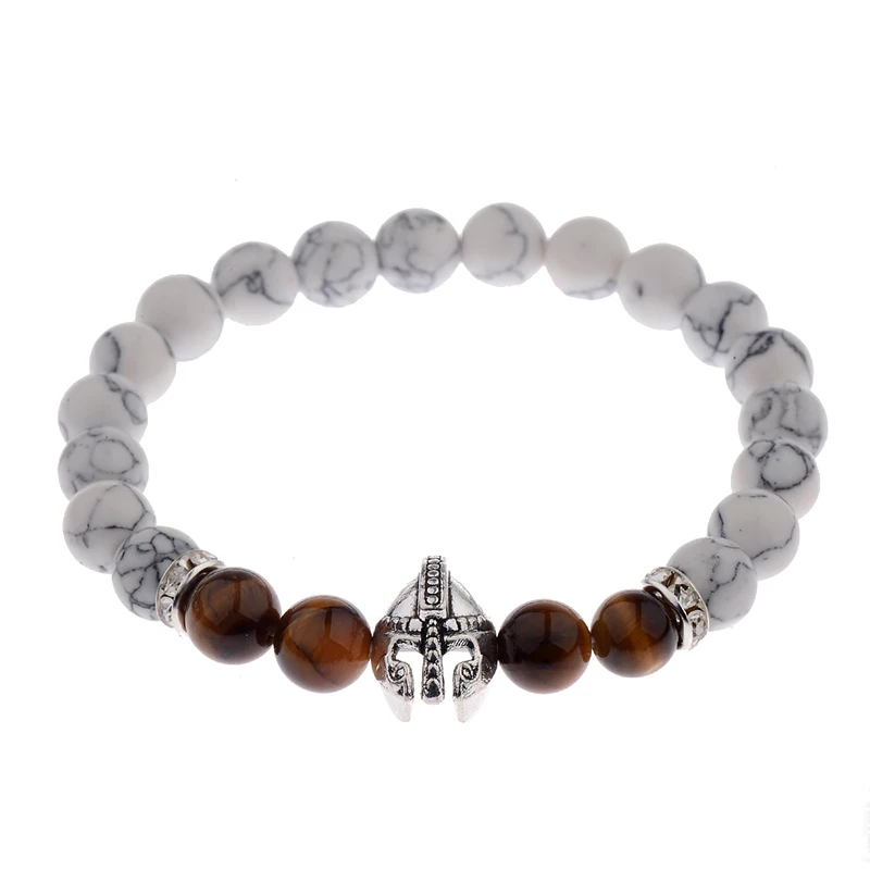 OIQUEI Новая мода энергетическая Йога браслеты для женщин и мужчин черный камень лавы Серебряный Спартанский шлем бисерный браслет Шарм Браслеты - Окраска металла: AB523-2-B
