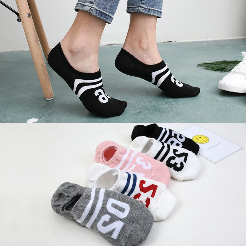 

5 pairs Women Socks Slippers Boat Invisible Short Cartoon Animal Number Solid Low Cut Ankle Sports Socks Girls Cotton Cute Socks