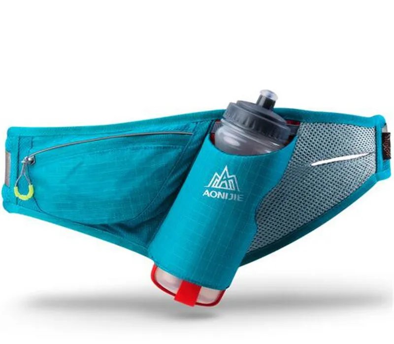 AONIJIE спортивный марафонский гидратационный ремень, аксессуары для бега, пояс для воды, поясная сумка для мужчин и женщин, поясные сумки - Цвет: Blue With Bottles