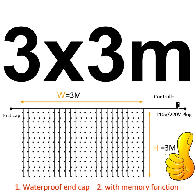 Светодиодный Сказочный светильник s занавеска Рождественский светильник s наружный внутренний 220 В 110 В водонепроницаемый светодиодный гирлянда занавеска струнный светильник вечерние украшения - Испускаемый цвет: 3x3m