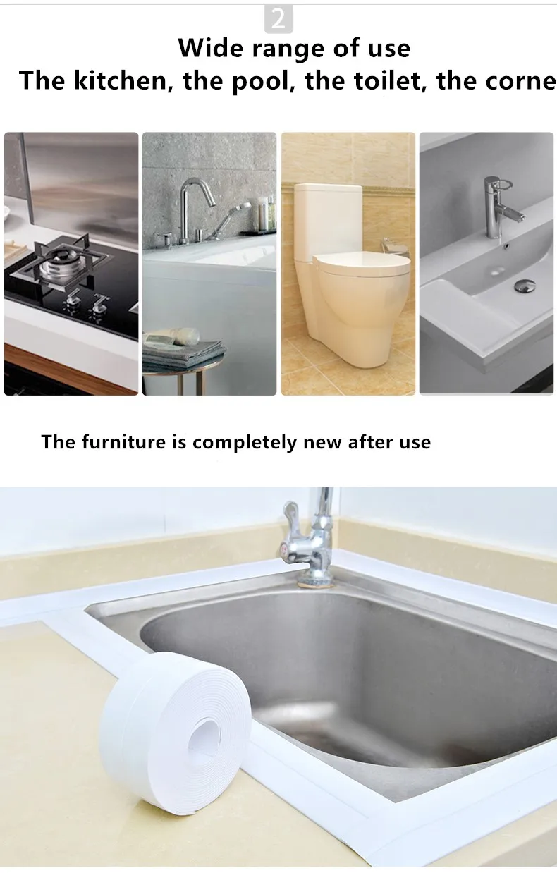 PVC corner stickers kitchen bathroom wall sealing tape waterproof mildew proof self adhesive sticker three colors are optional (13)