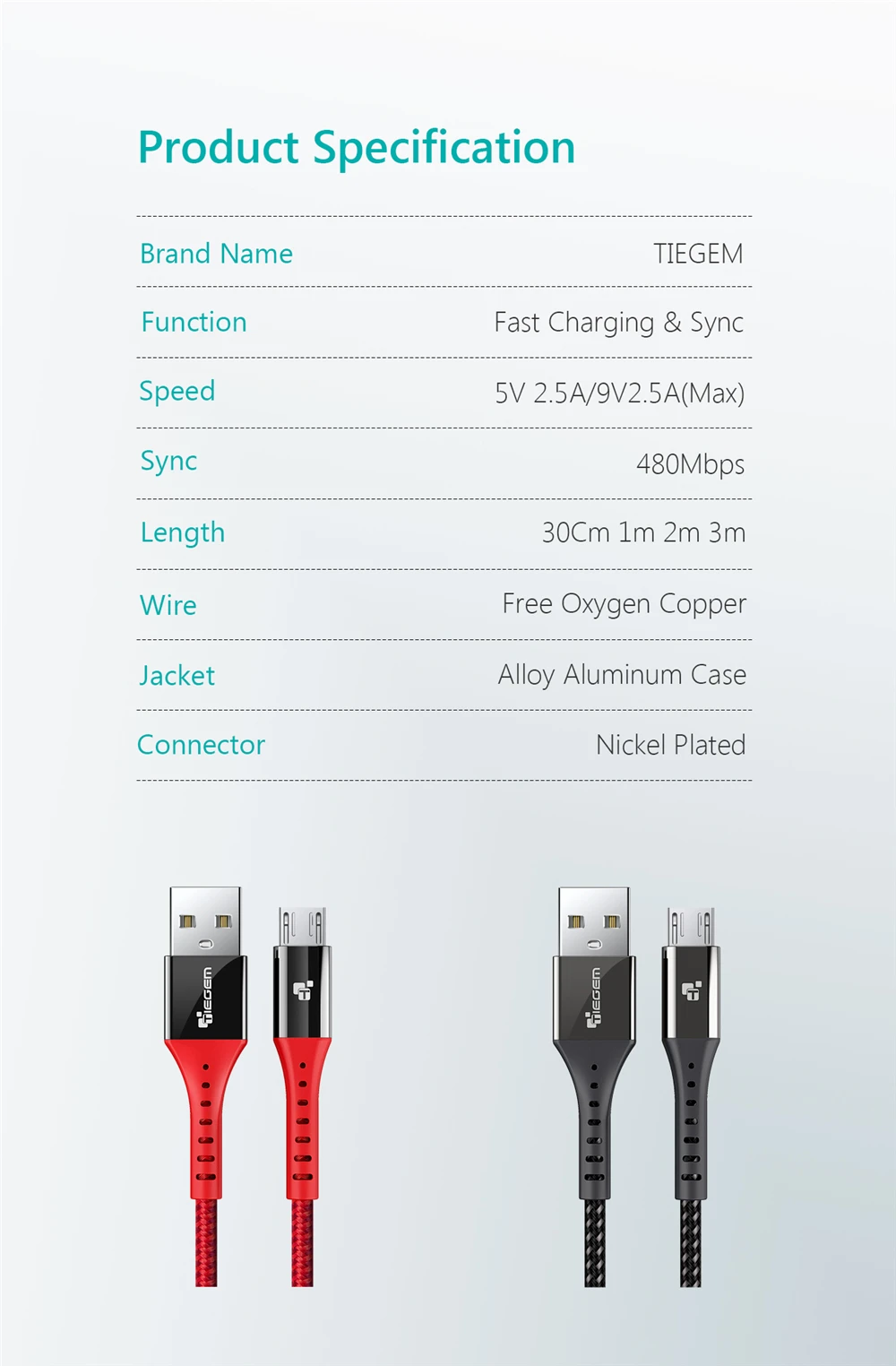 TIEGEM Micro USB кабель 2.4A нейлон Быстрая зарядка USB кабель для передачи данных для samsung Xiaomi Android мобильный телефон usb зарядный шнур 1 м 2 м 3 м