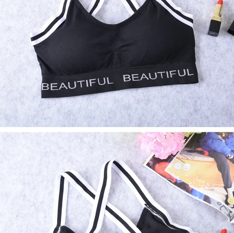 Summer Sports Casual Beauty Wrapped Chest Without Steel Ring Letter Bra Comfortable Breathable Fitness Underwear with Removable