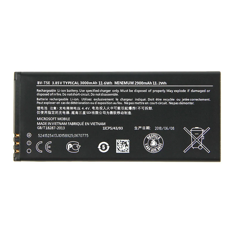 Original BV-T5E phone battery for Nokia Lumia 950 RM-1106 RM-1104 RM-110 McLa BVT5E 3000mAh | Мобильные телефоны и