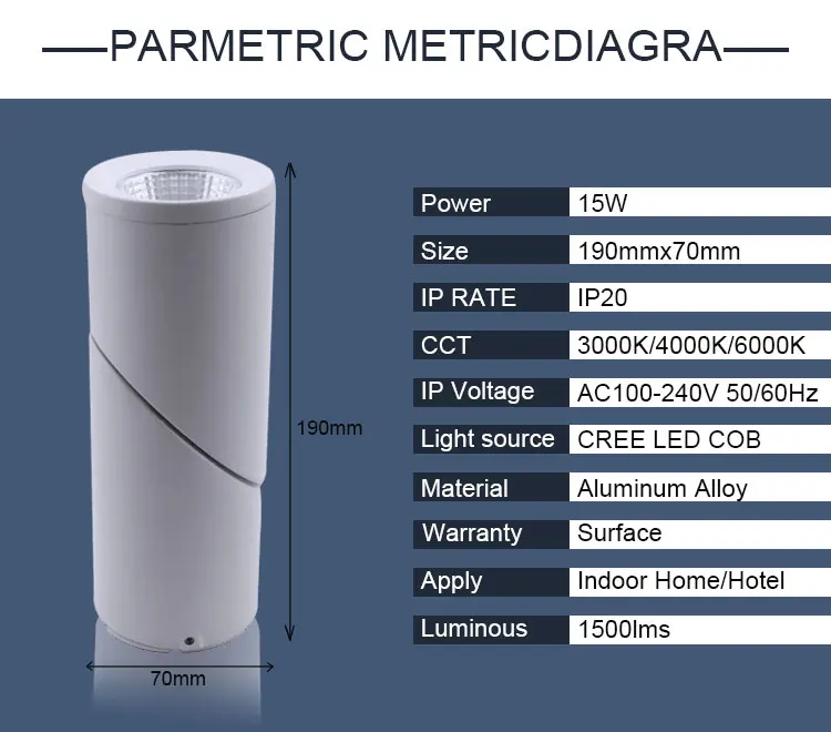 Rotatable Ceiling Surface Mounted, Aluminum Cylinder Led Ceiling Lights 7W,10W ,15W White Housing Factory Price
