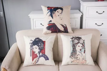 

Houspace New Cotton Linen The Japanese Geisha For Home Sofa Car Decorative Pillow Decor Gift Cushion Cover Seat Pillow Case