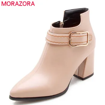 

MORAZORA 2020 newest top quality pu pointed toe autumn winter women boots zipper with buckle ankle boots high heel shoes woman