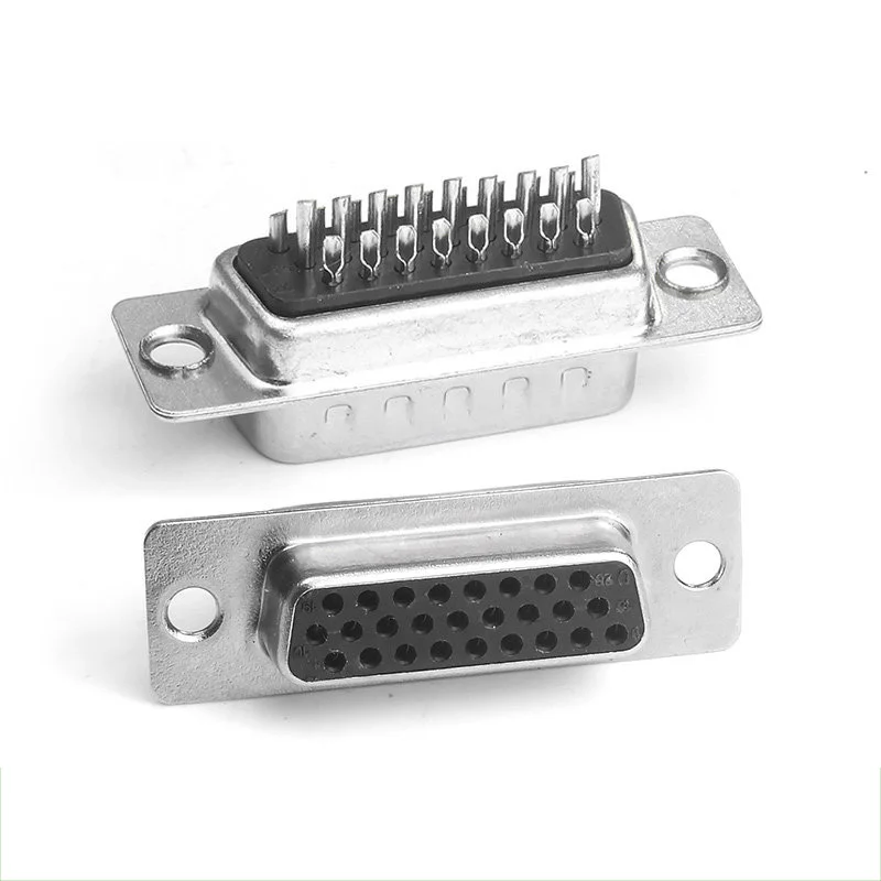 

26 Pin D-SUB DB26 Serial Male Socket Gold-plated Copper Straight Leg Connector 3 Rows Harpoon Welded Plate Socket Rivet