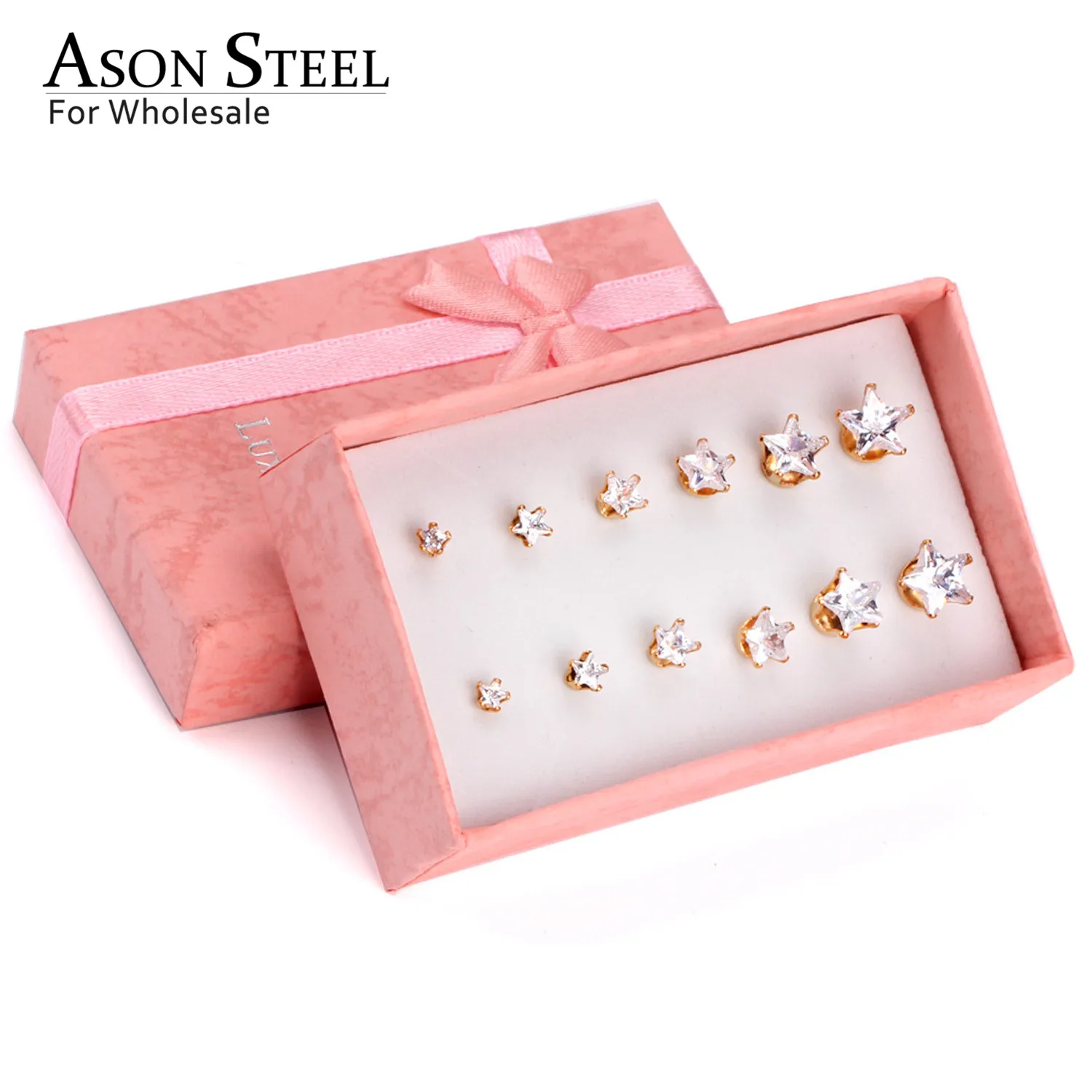 Асон сталь маленькие серьги для женщин Золотое сердце ювелирные изделия из нержавеющей стали 6 пар/кор. кубический цирконий серьги наборы для дам Bijoux