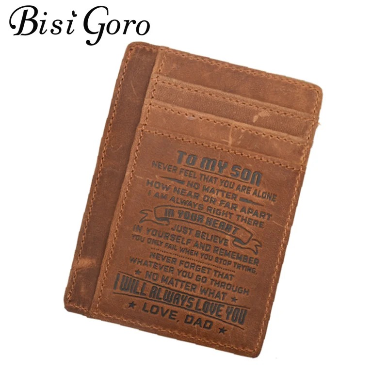 Мужская винтажная тонкая визитница Bisi Goro из натуральной кожи Crazy Horse для папы мамы