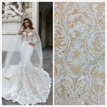 

2018 Sequins White Nigerian French Mesh Lace Fabric with Sequins High Quality African Bridal Sequins Lace Fabrics for Wedding